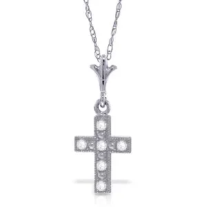 0.03 Carat 14K Solid White Gold Cross Necklace Natural Diamond