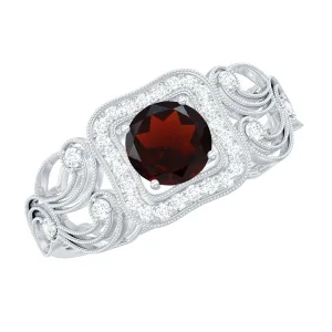 0.75 CT Garnet and Diamond Art Deco Engagement Ring with Milgrain Details