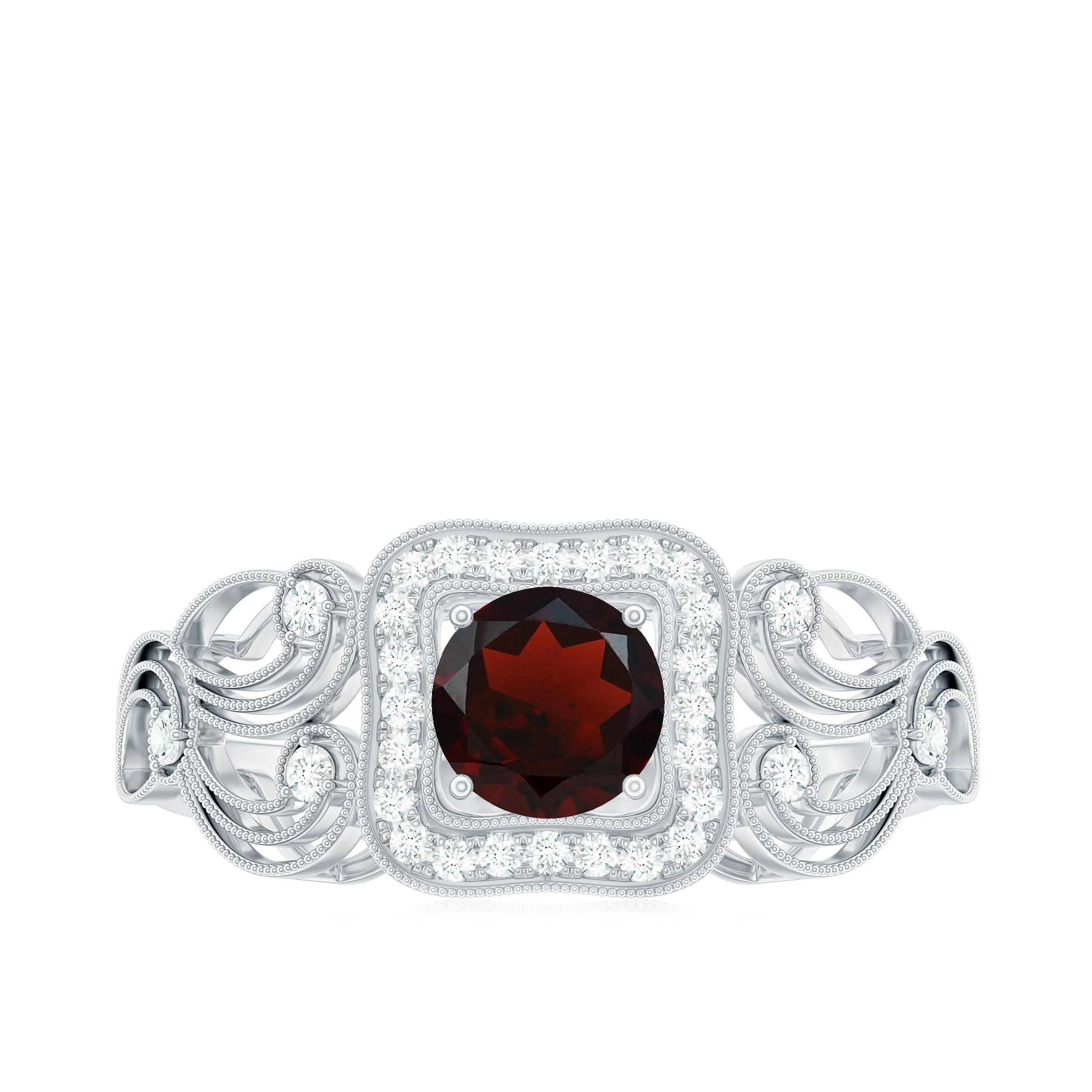 0.75 CT Garnet and Diamond Art Deco Engagement Ring with Milgrain Details