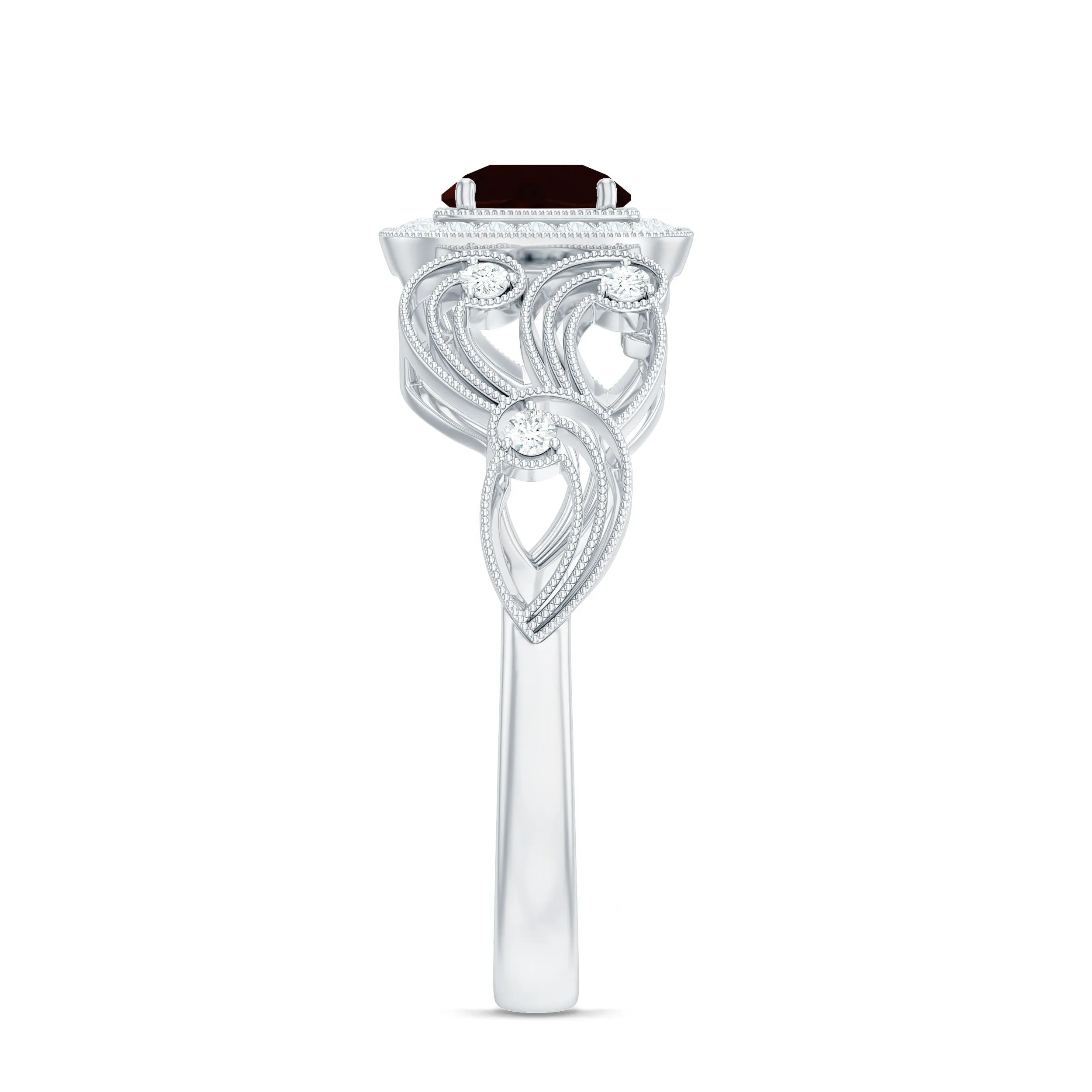 0.75 CT Garnet and Diamond Art Deco Engagement Ring with Milgrain Details