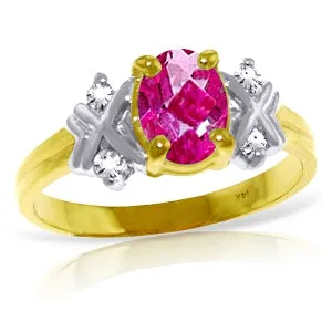 0.97 Carat 14K Solid Yellow Gold Sabrina's Way Pink Topaz Diamond Ring