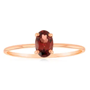 1 Oval Garnet 6x4mm Ring in 9ct Rose Gold