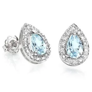 1.00 CARAT BABY SWISS BLUE TOPAZ  925 STERLING SILVER EARRINGS STUD