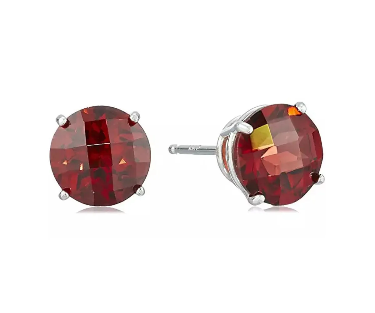 10k White Gold Plated 2 Carat Round Created Garnet Sapphire Stud Earrings