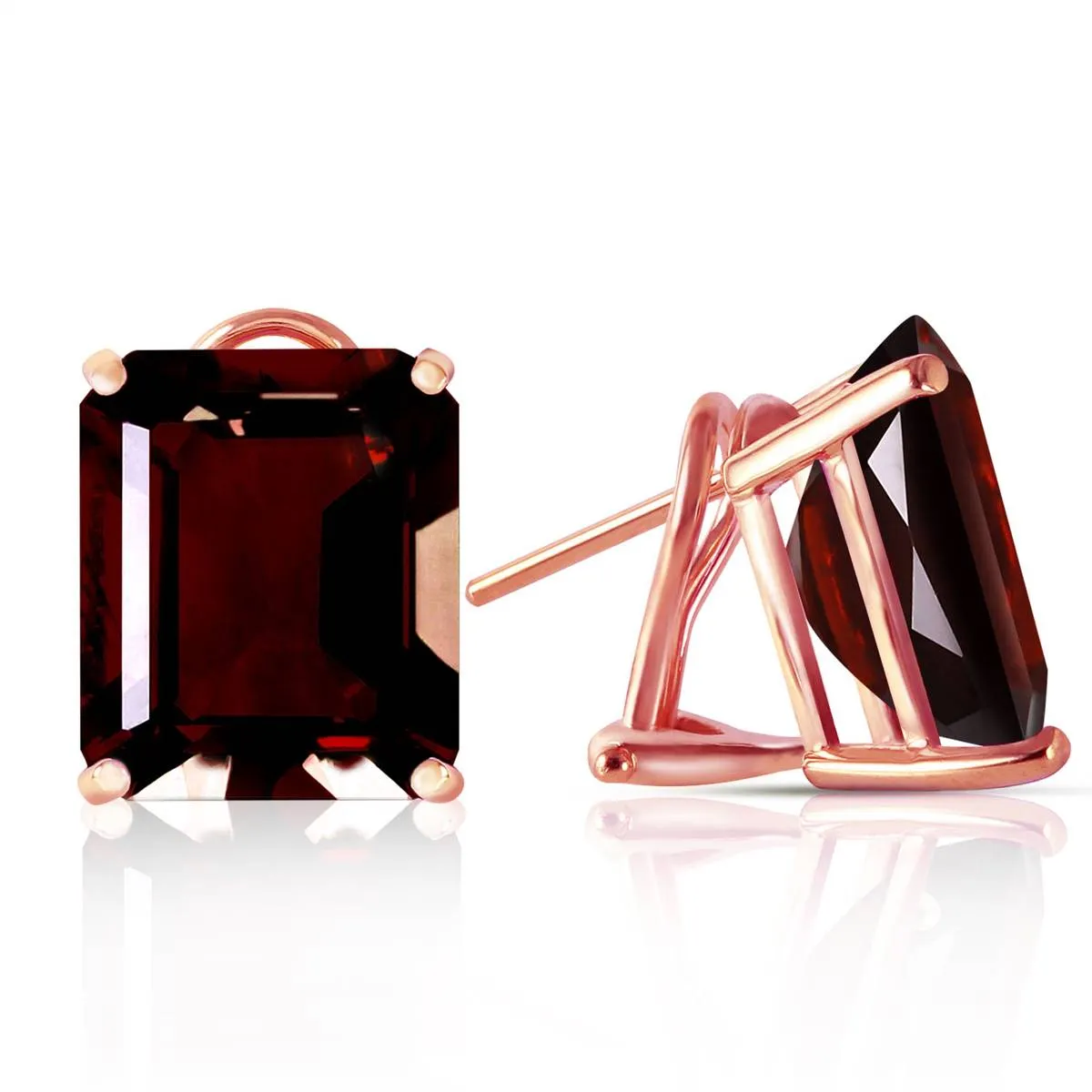 14 Carat 14K Solid Rose Gold Octagon Garnet Earrings