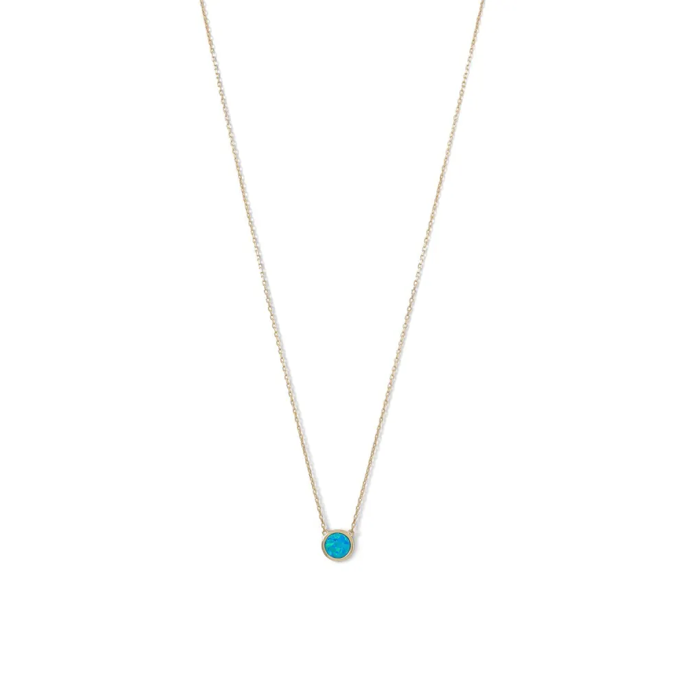 14 Karat Gold Plated Mini Synthetic Blue Opal Necklace