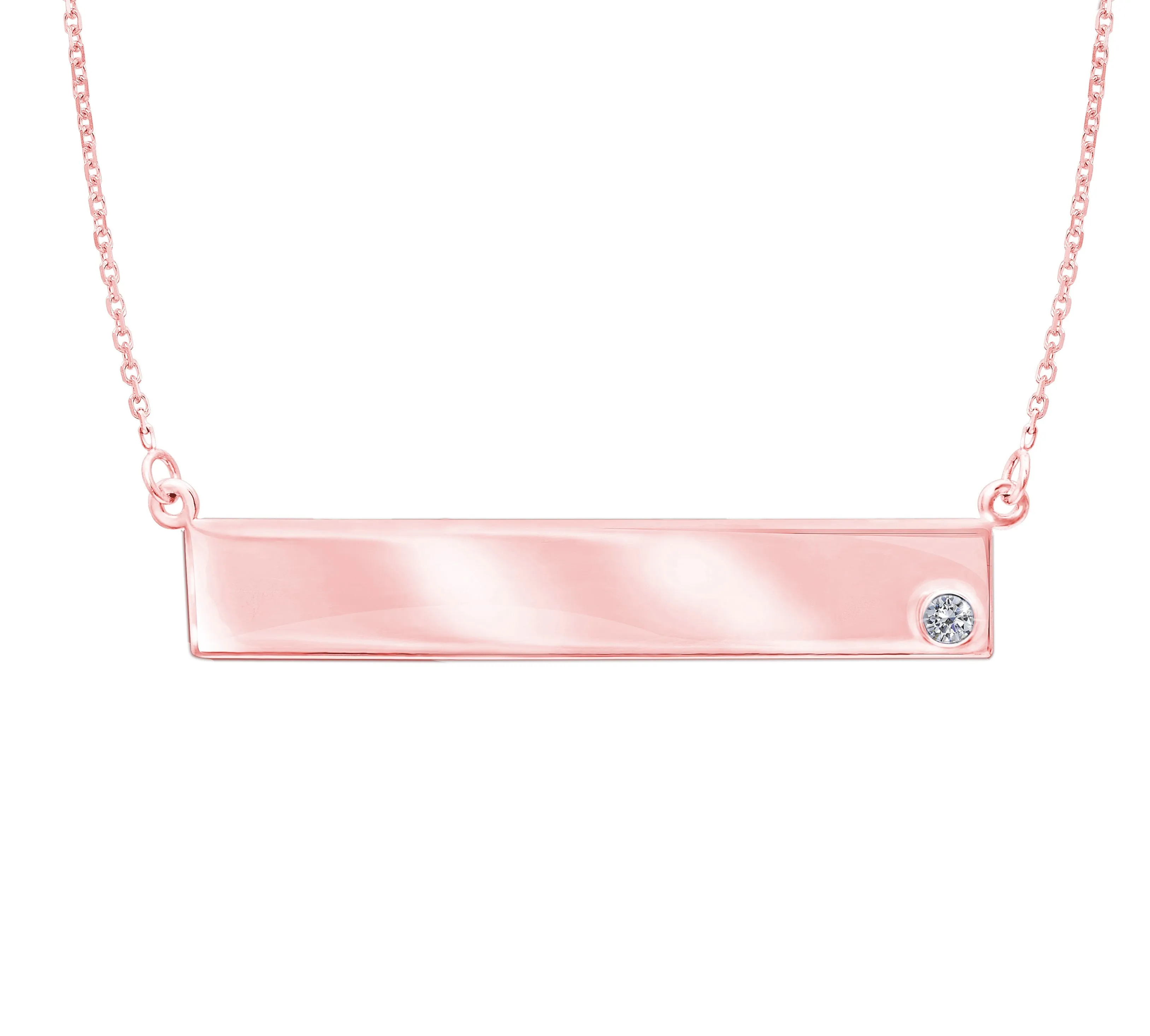 14K Rose Gold Diamond Engravable Bar Necklace