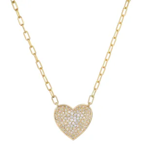 14K Small Heart Diamond Disc Necklace