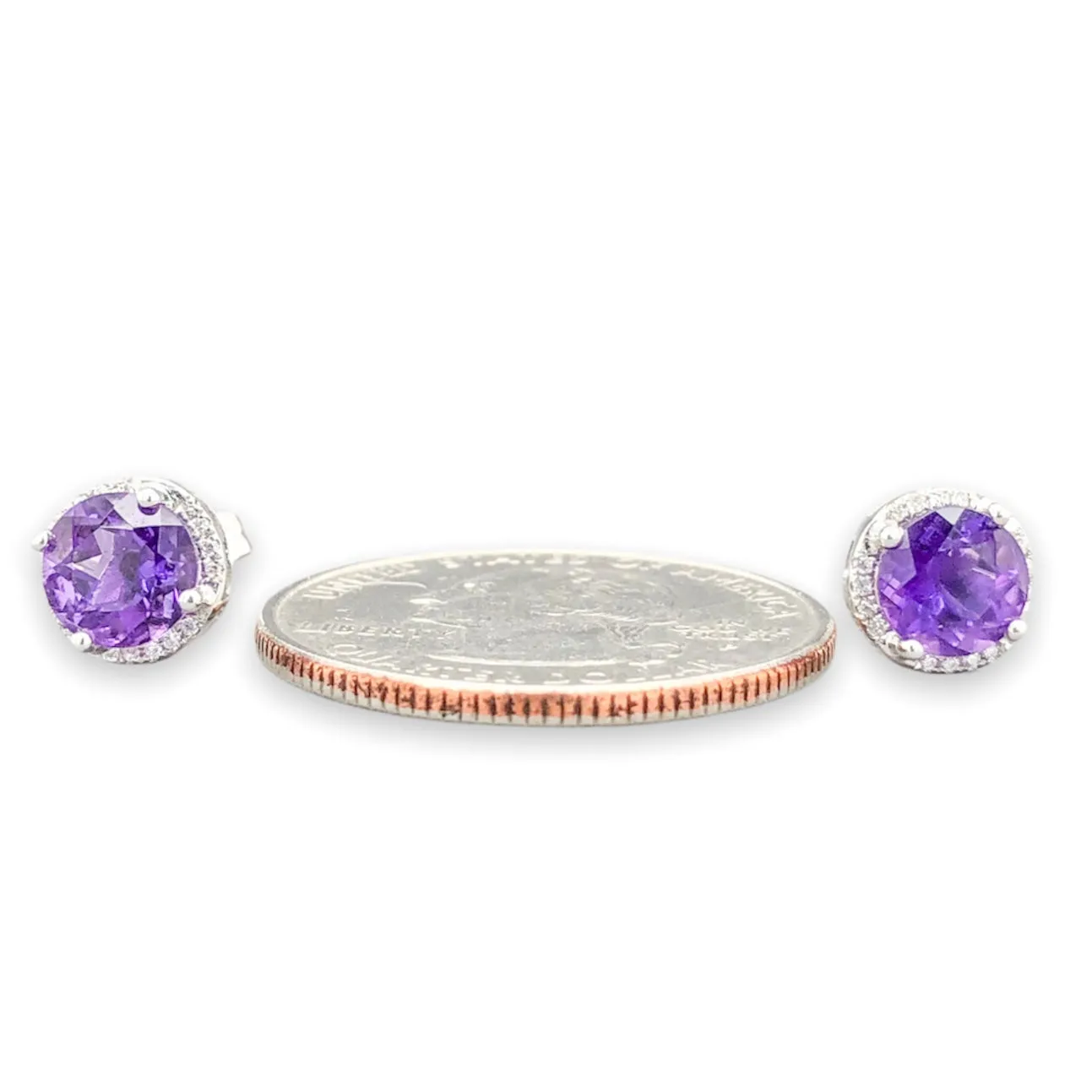 14K W Gold 1.24cttw Amethyst & 0.26cttw SI1/H Diamond Halo Stud Earrings