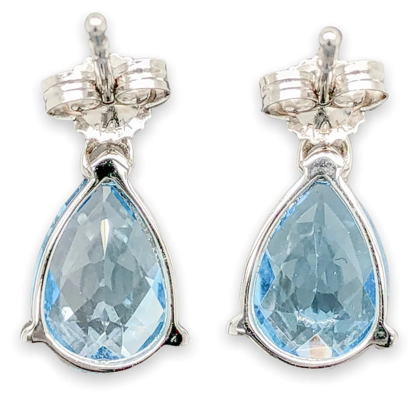 14K W Gold 3.30cttw Blue Topaz & 0.02cttw H/SI2 Diamond Drop Earrings