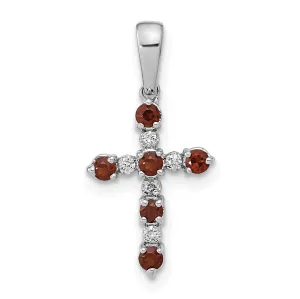 14k White Gold Garnet Diamond Cross Pendant