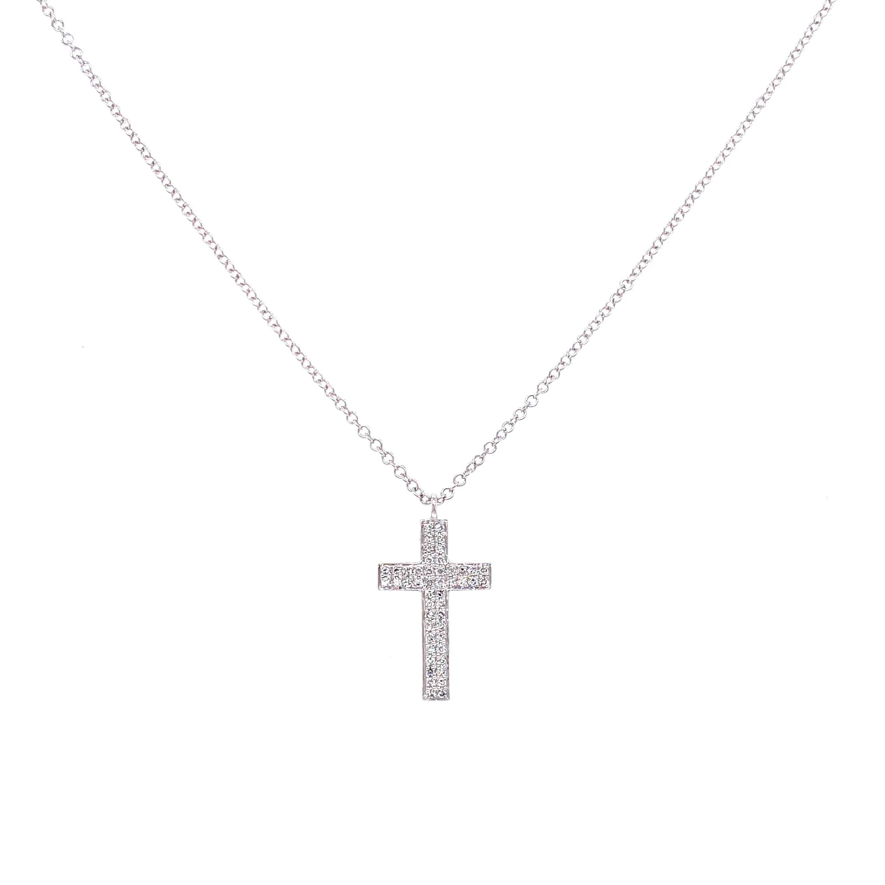 14K White Gold Pave Cross Necklace