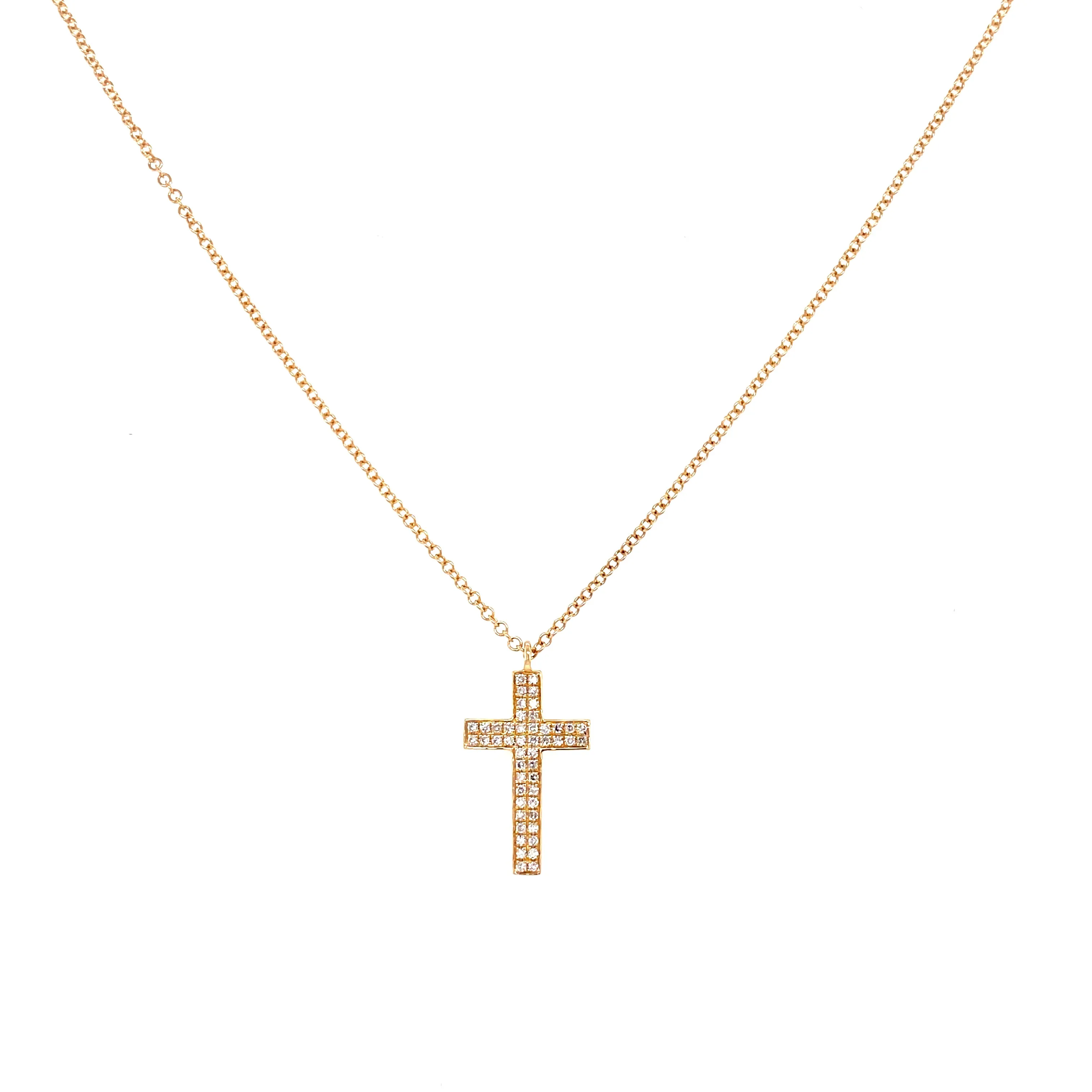 14K White Gold Pave Cross Necklace