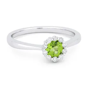 14K White Gold Round Peridot & Diamond Halo Ring