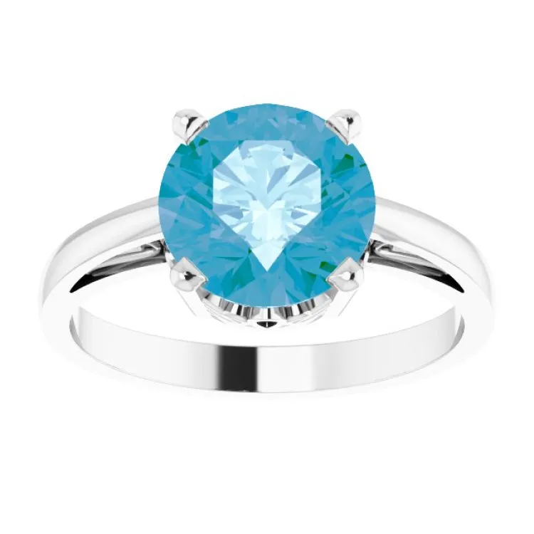 14K White Natural Swiss Blue Topaz Ring