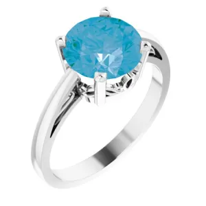 14K White Natural Swiss Blue Topaz Ring