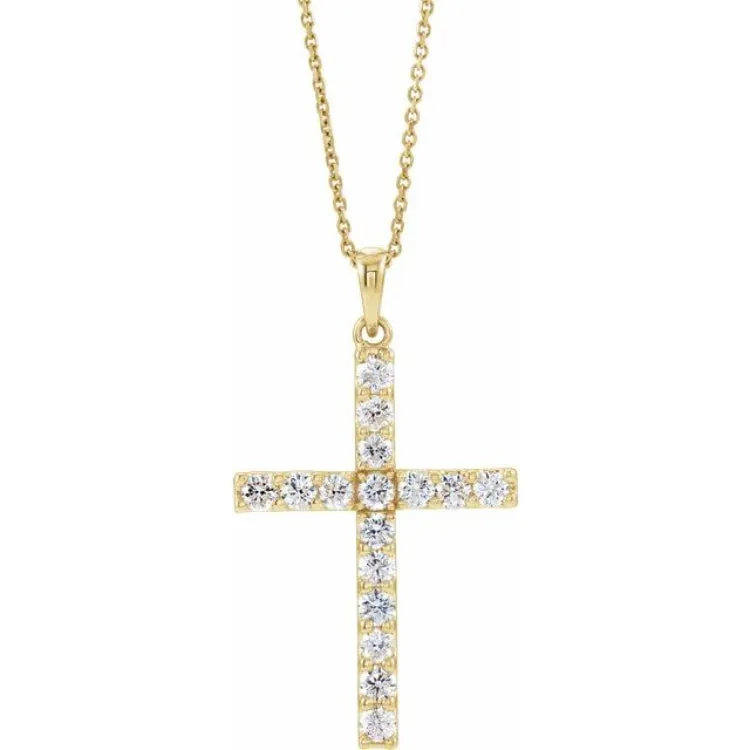 14K Yellow 1/2 CTW Lab-Grown Diamond Cross 18" Necklace