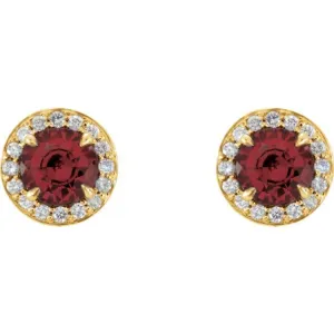 14K Yellow 3.5 mm Natural Mozambique Garnet & 1/8 CTW Natural Diamond Earrings