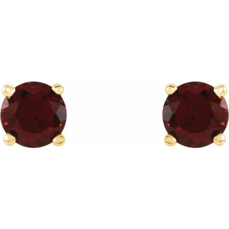 14K Yellow 4 mm Natural Mozambique Garnet Stud Earrings with Friction Post