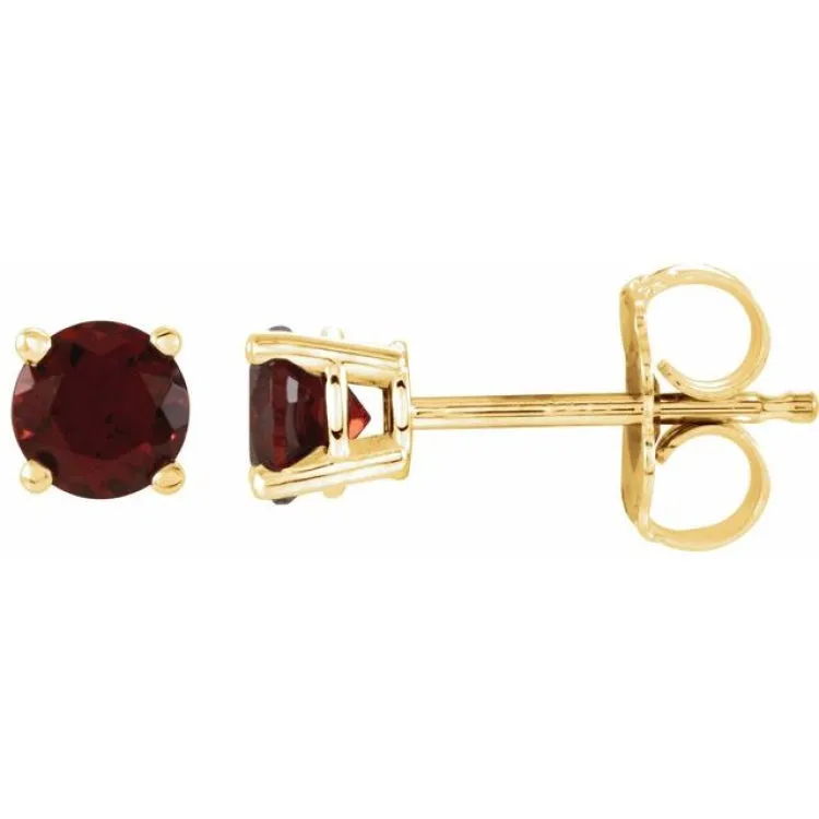 14K Yellow 4 mm Natural Mozambique Garnet Stud Earrings