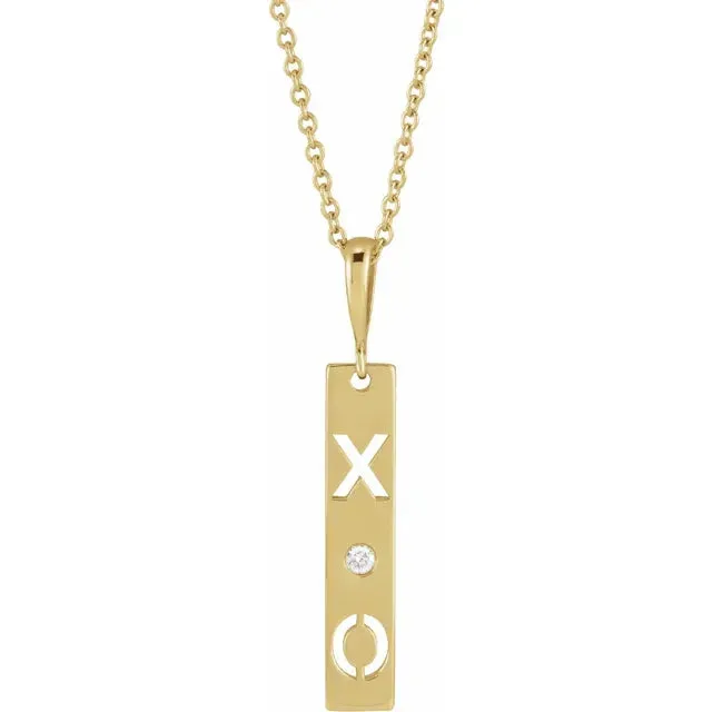 14K Yellow Gold .0075 CT Natural Diamond XO Bar 16-18" Necklace