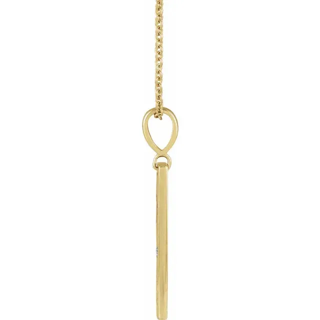 14K Yellow Gold .0075 CT Natural Diamond XO Bar 16-18" Necklace