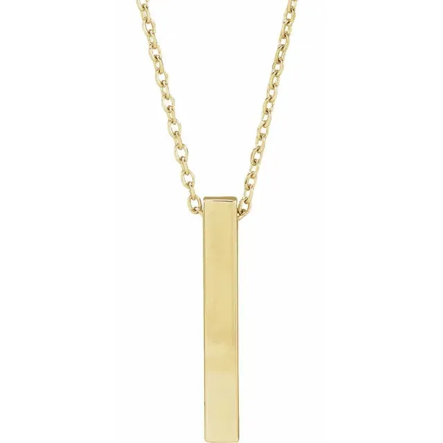 14K Yellow Gold Engravable Four-Sided Vertical Bar 16-18" Necklace