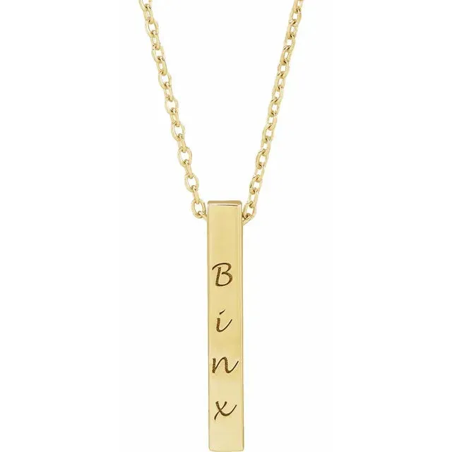 14K Yellow Gold Engravable Four-Sided Vertical Bar 16-18" Necklace