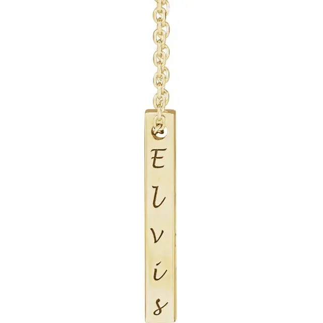 14K Yellow Gold Engravable Four-Sided Vertical Bar 16-18" Necklace