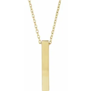 14K Yellow Gold Engravable Four-Sided Vertical Bar 16-18" Necklace