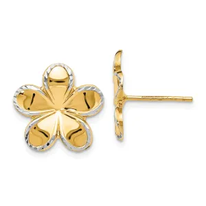 14k Yellow Rhodium Flower Post Earrings