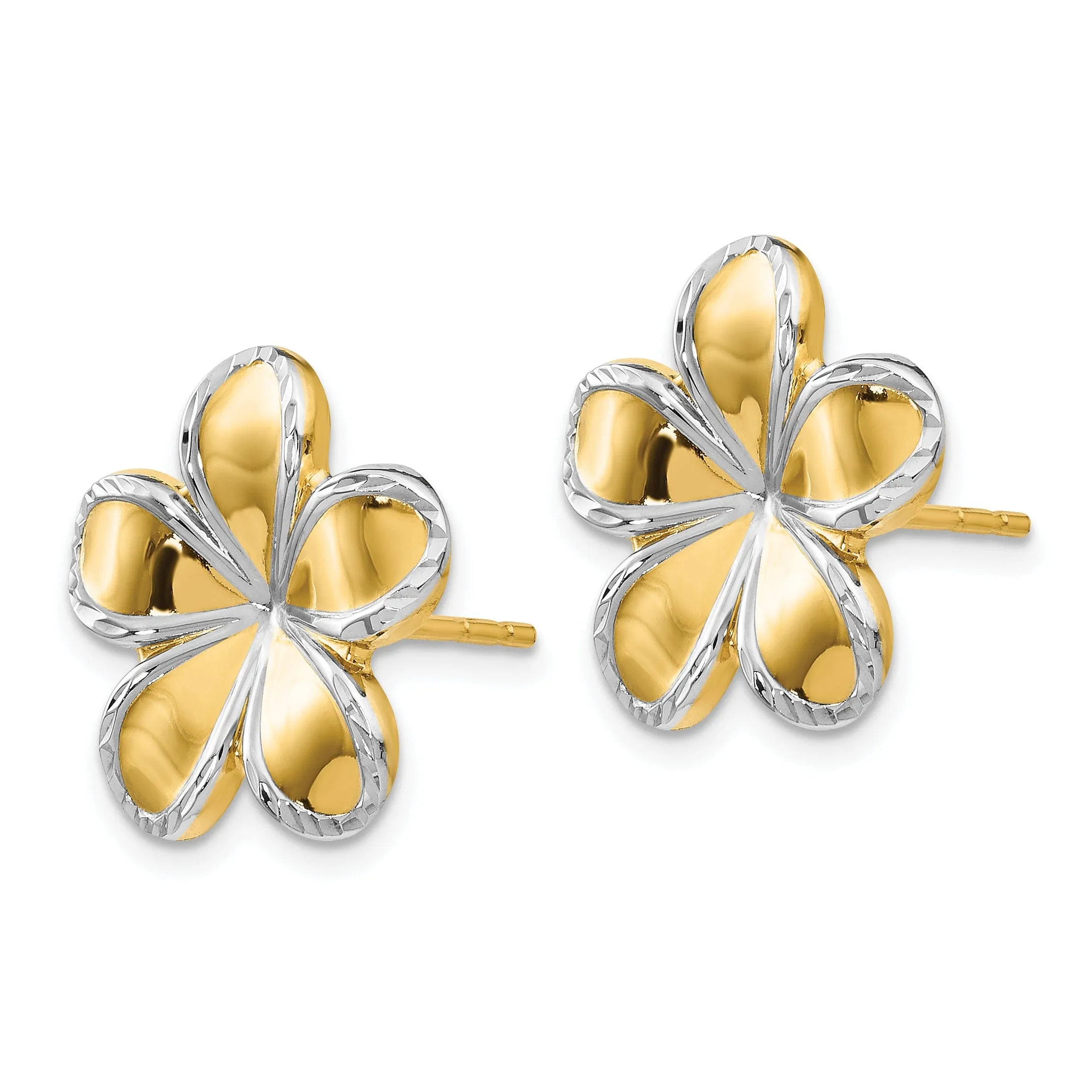 14k Yellow Rhodium Flower Post Earrings