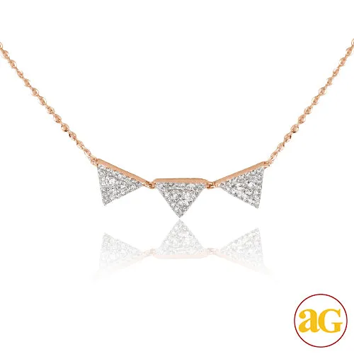 14KR 0.30CTW DIAMOND NECKLACE - 3 TRIANGLE