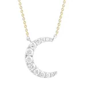 14KT Two Tone Gold Diamond Crescent Moon Necklace