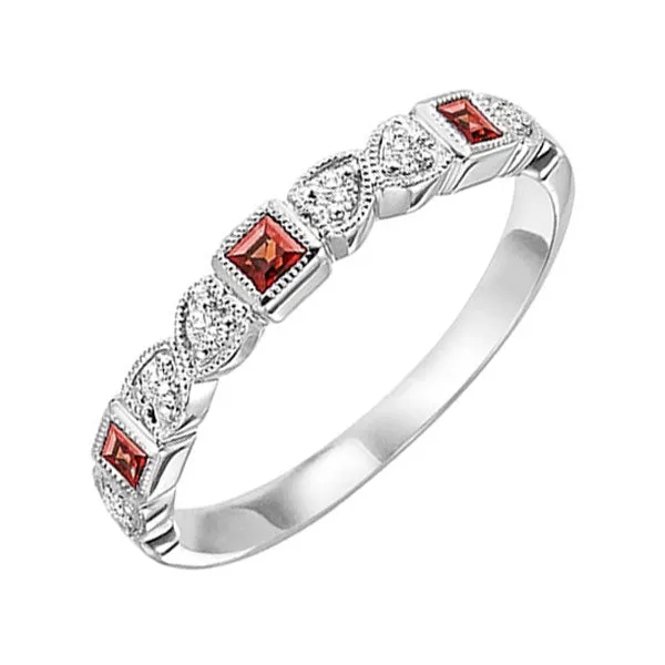 14Kt White Gold Diamond 1/10Ctw & Garnet 1/7Ctw Ring