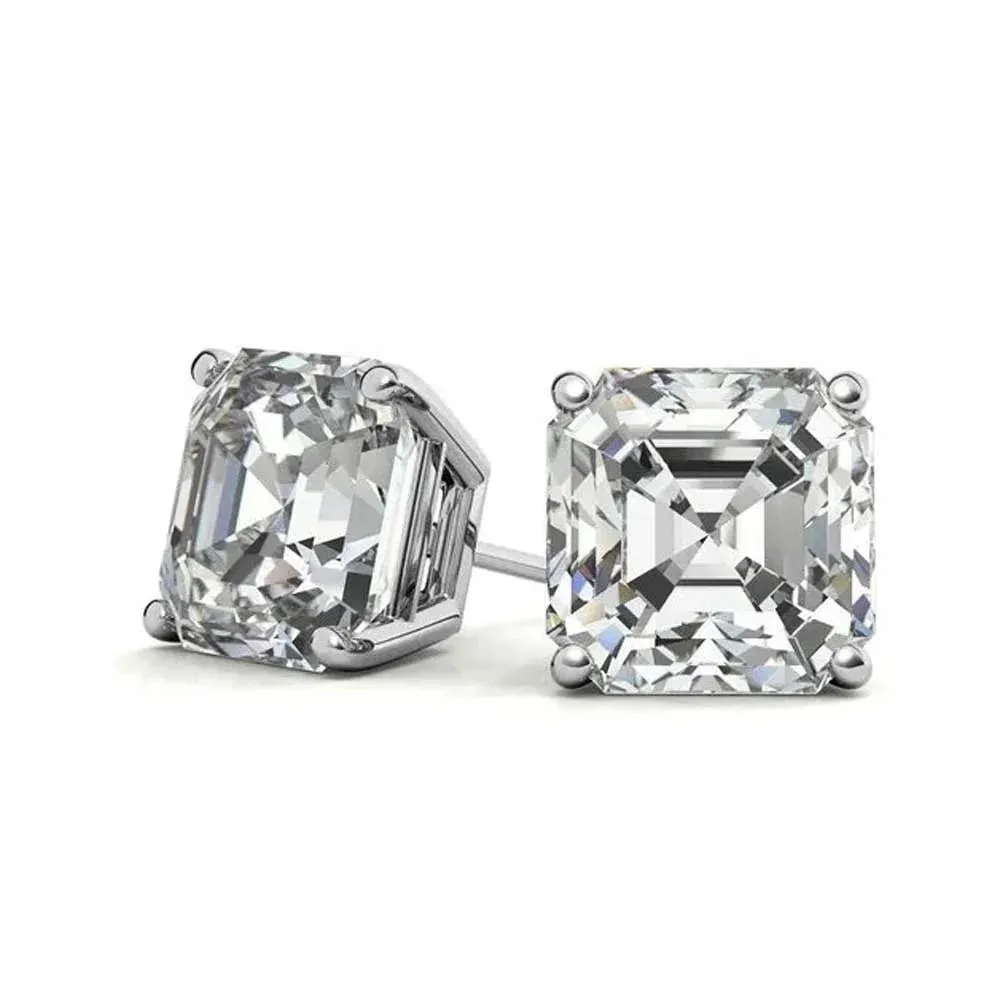 18K White Gold 3 Ct Asher Cut White Topaz Stud Earrings by Paris Jewelry