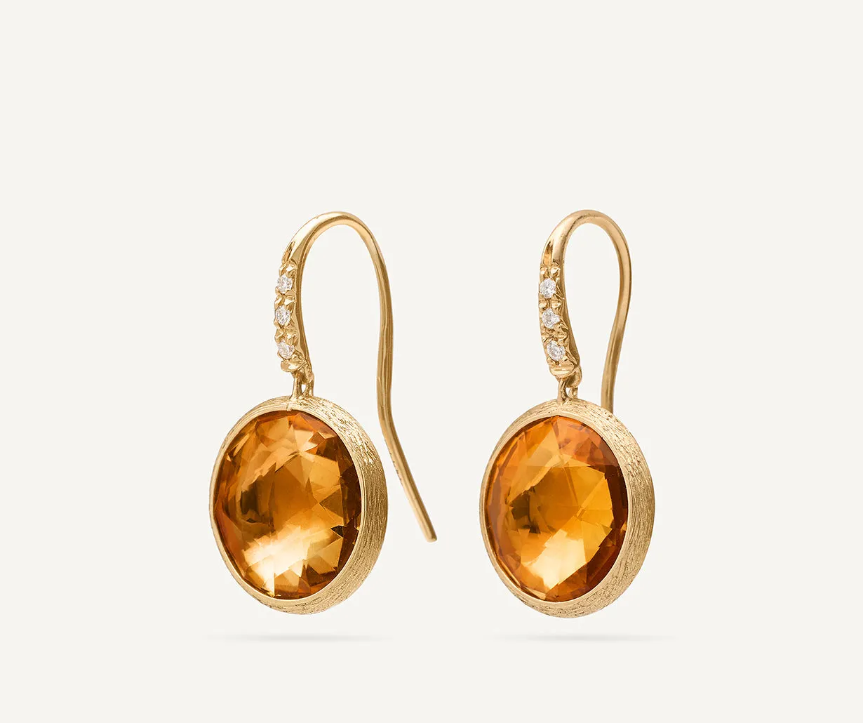 18K Yellow Gold Citrine Drop Earrings with Diamonds