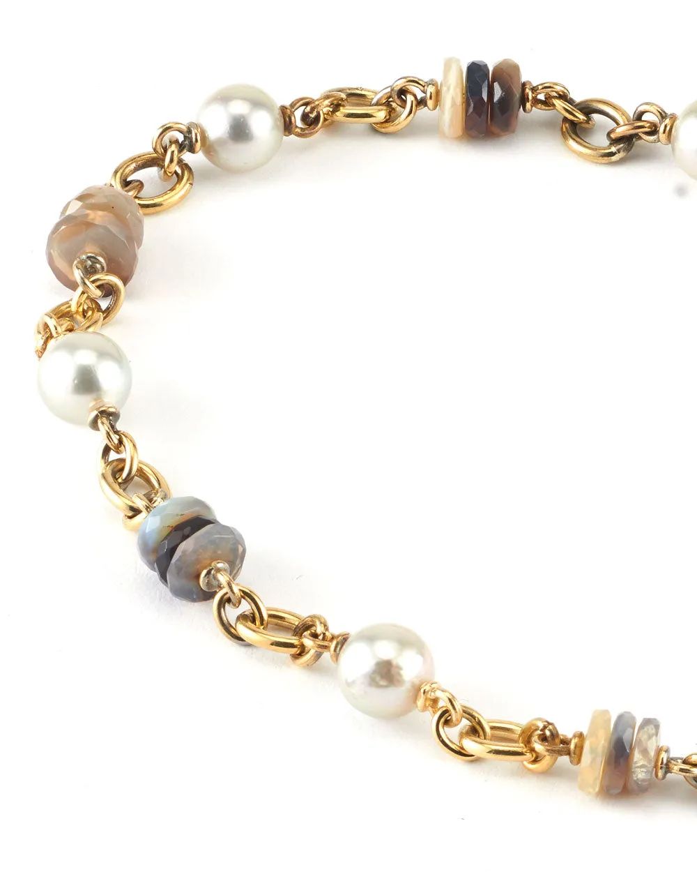 18k Yellow Gold, Pearl, and Opal Necklace