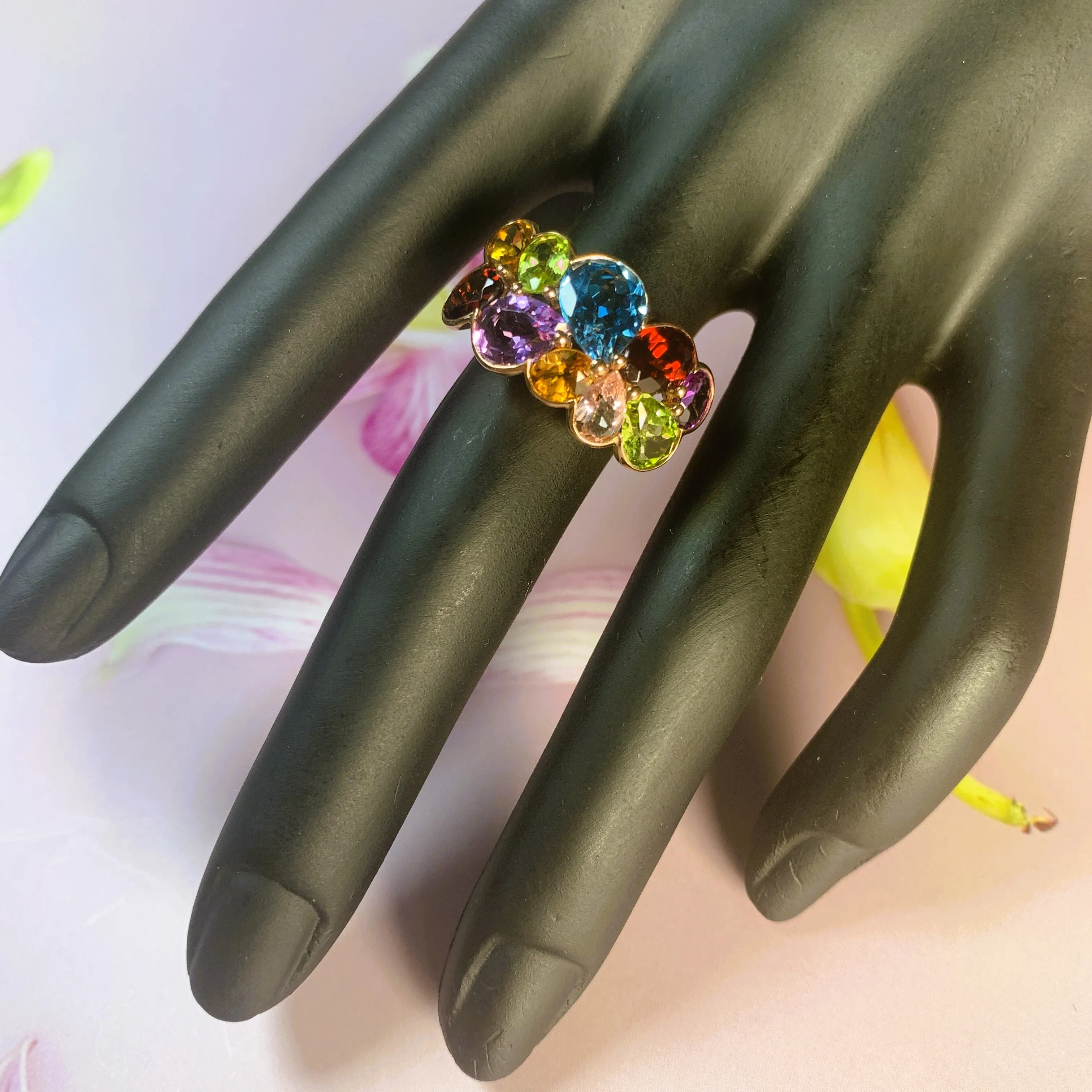 18kt Rose Gold Multi colour Gem dress ring