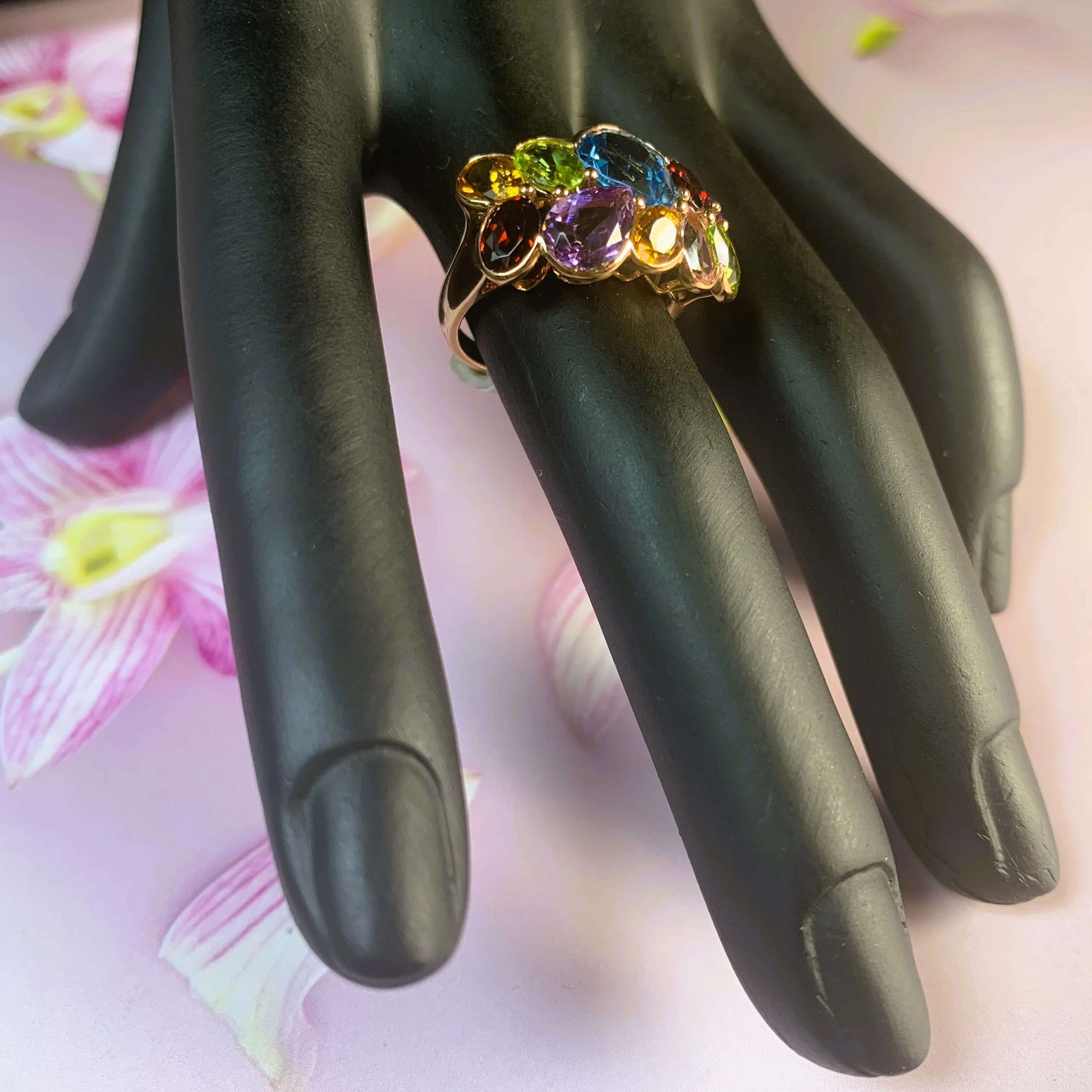 18kt Rose Gold Multi colour Gem dress ring