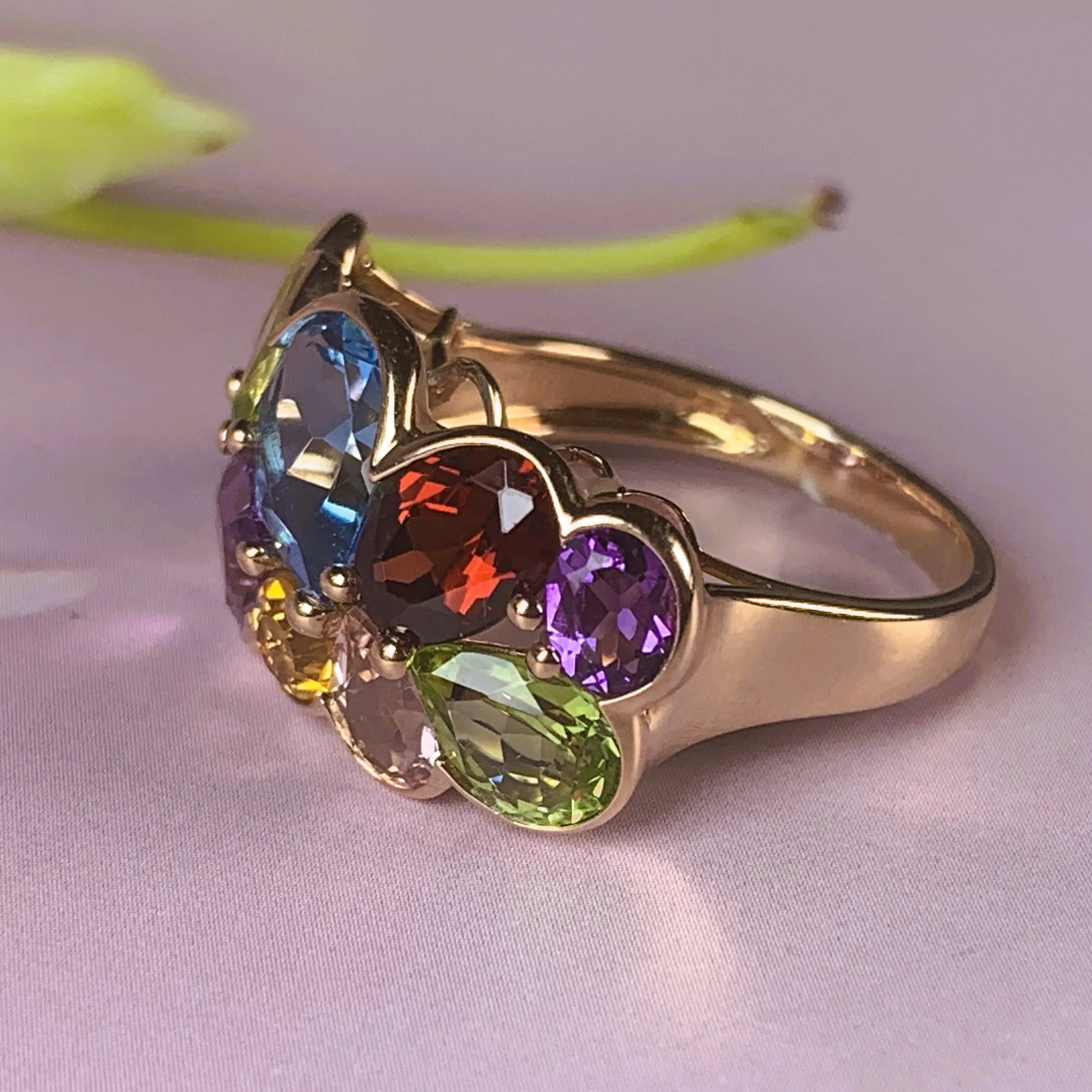 18kt Rose Gold Multi colour Gem dress ring