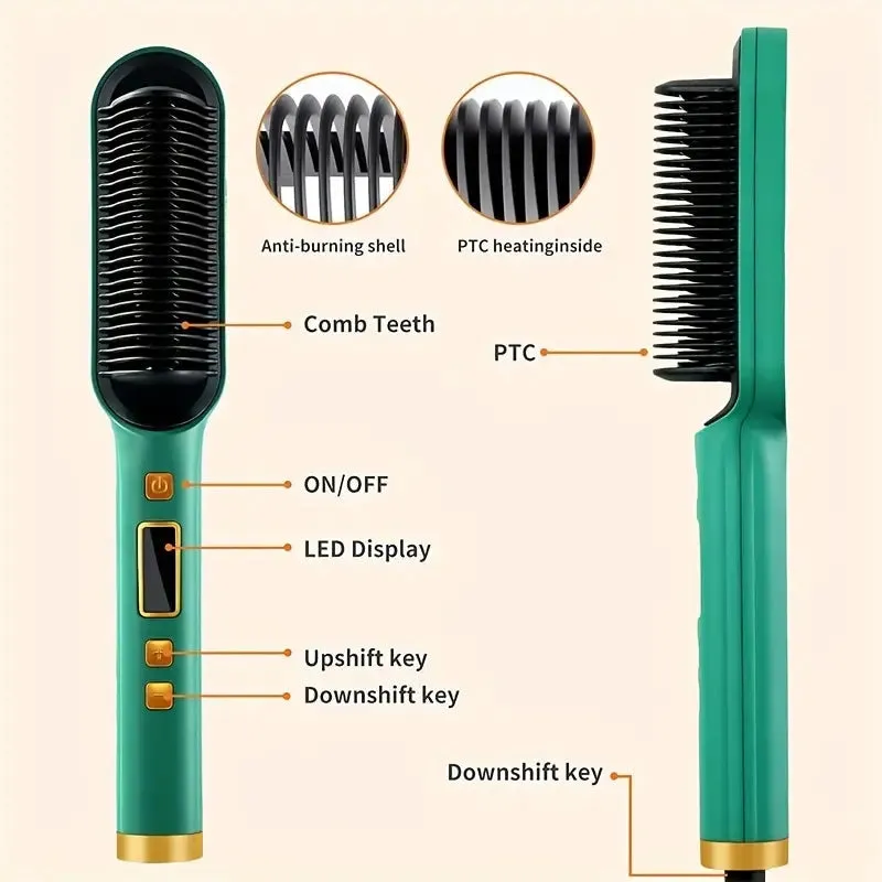 2-in-1 Electric Hair Straightener Brush Curling Comb