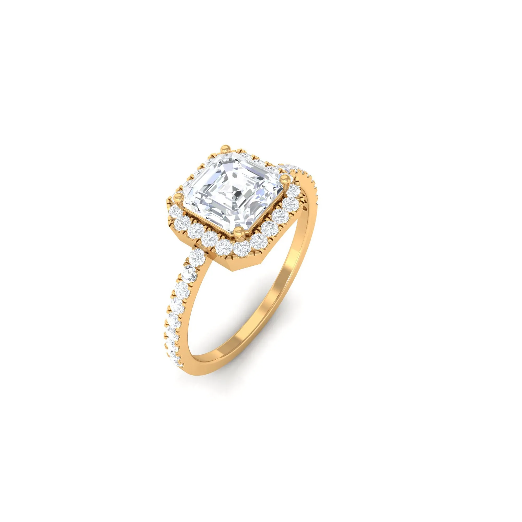 2.25 CT Asscher Cut Zircon Halo Engagement Ring in Gold