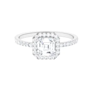 2.25 CT Asscher Cut Zircon Halo Engagement Ring in Gold