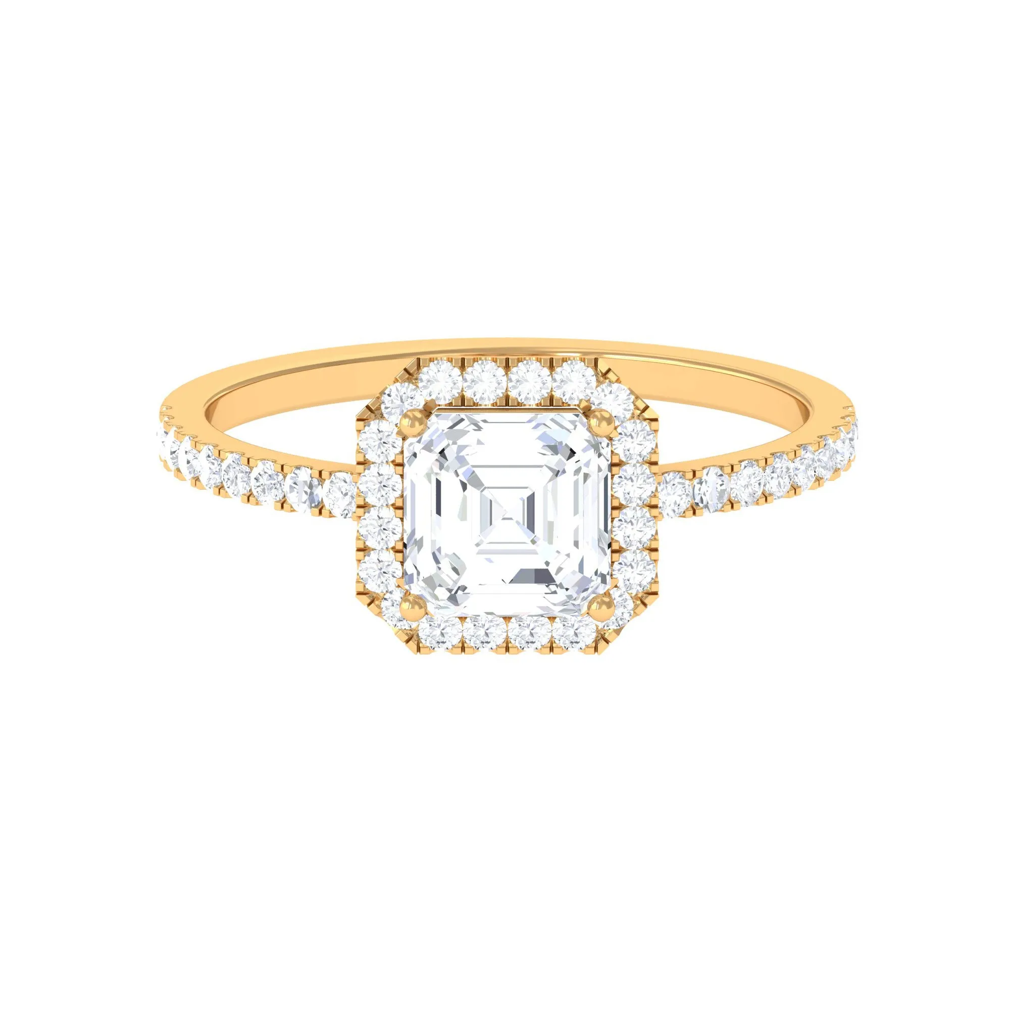 2.25 CT Asscher Cut Zircon Halo Engagement Ring in Gold