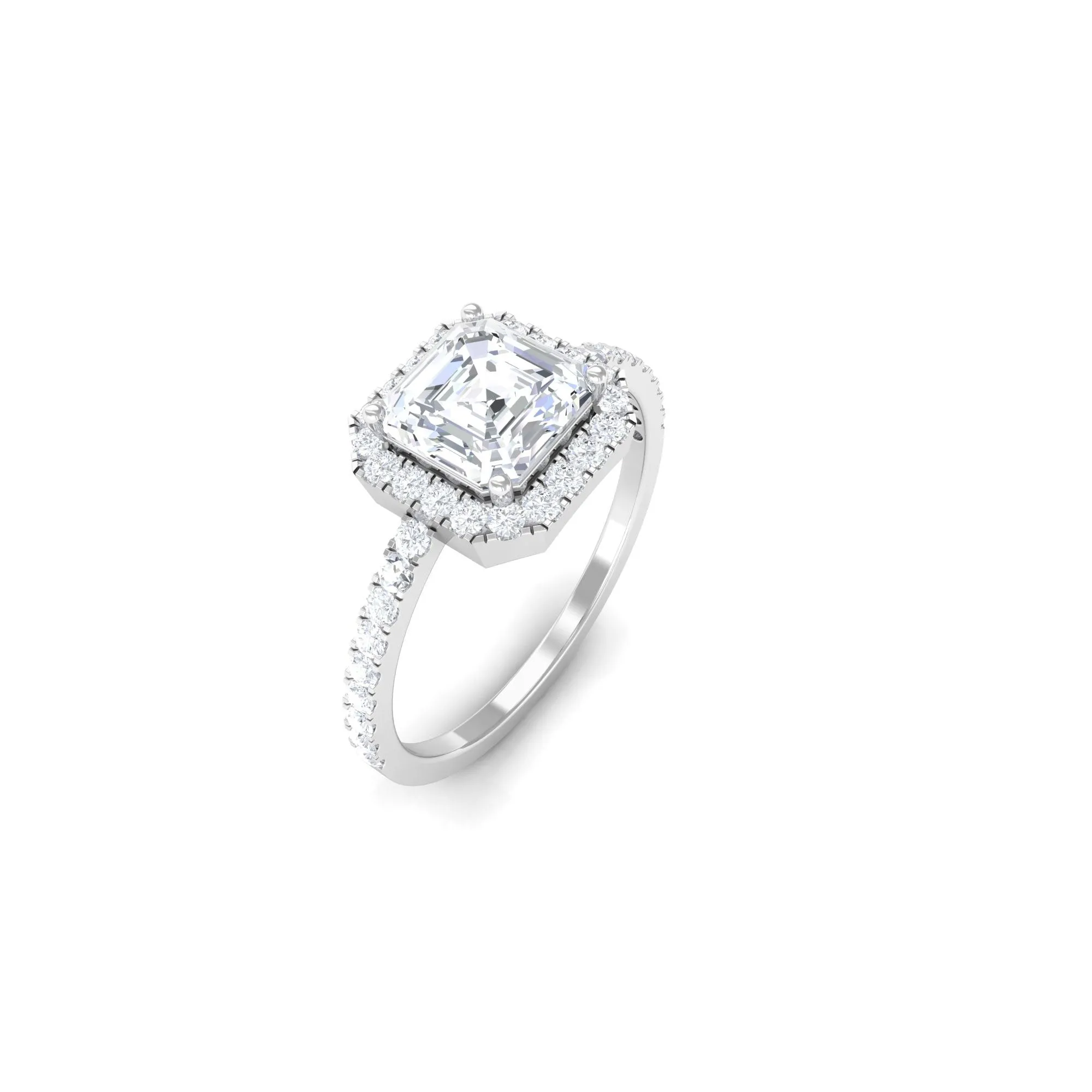 2.25 CT Asscher Cut Zircon Halo Engagement Ring in Gold