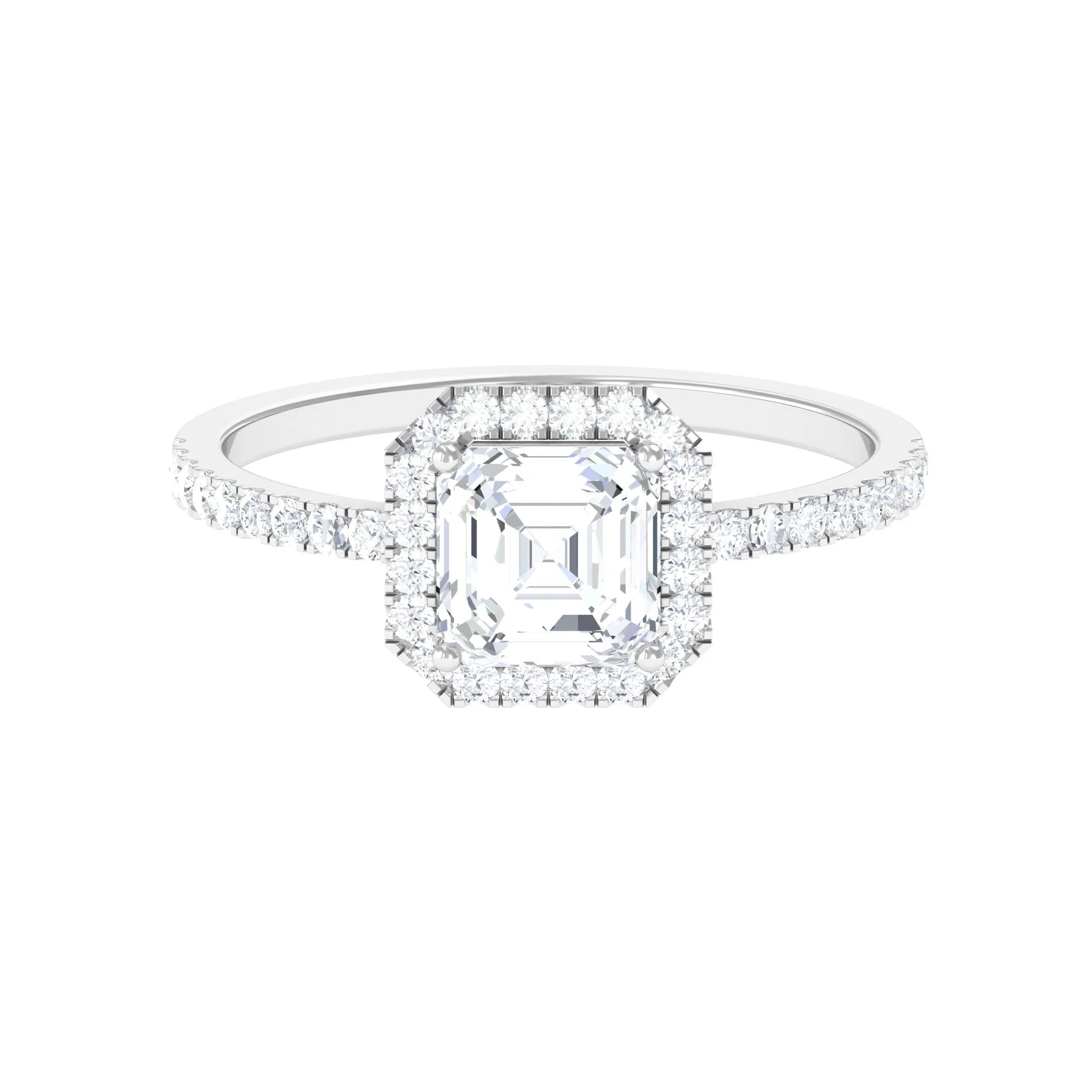 2.25 CT Asscher Cut Zircon Halo Engagement Ring in Gold