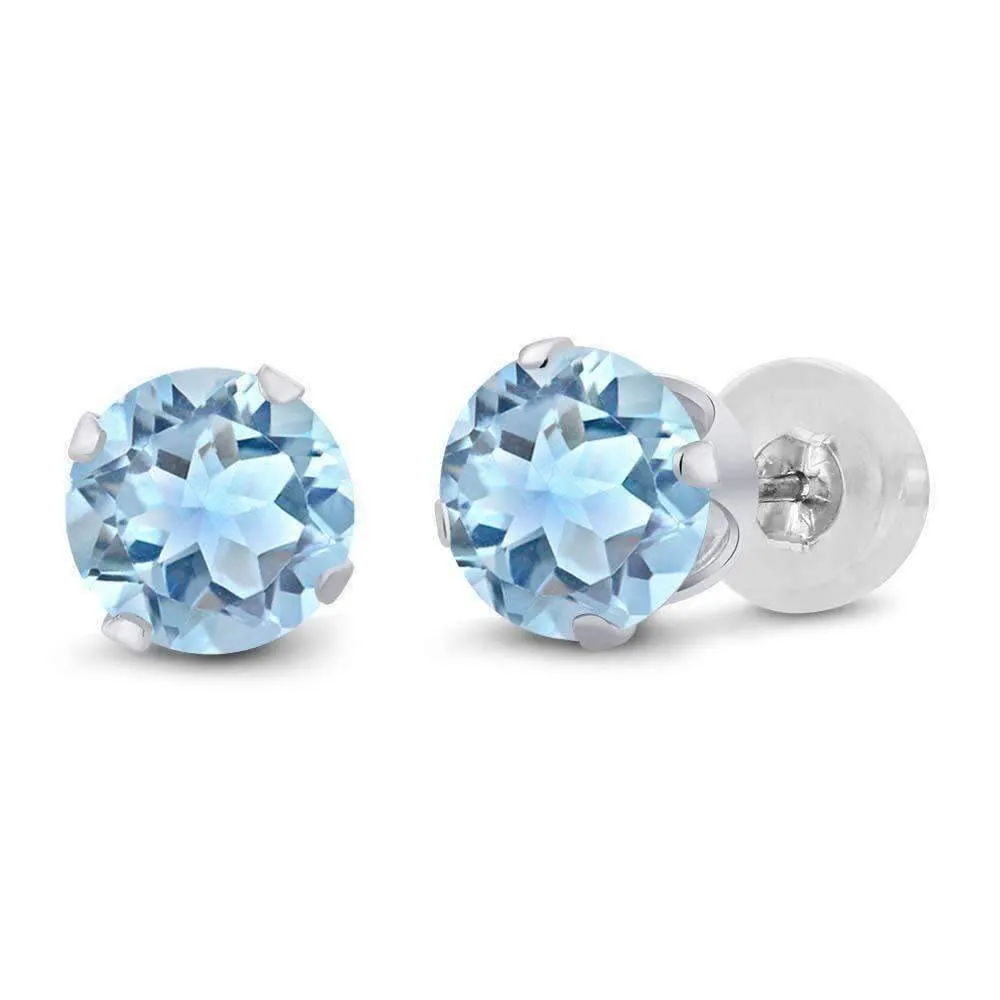 2.39CTW Genuine Sky Blue Topaz 14K Solid White Gold IOBI Precious Gems Stud Earrings