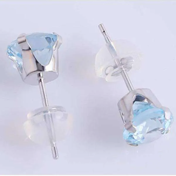 2.39CTW Genuine Sky Blue Topaz 14K Solid White Gold IOBI Precious Gems Stud Earrings