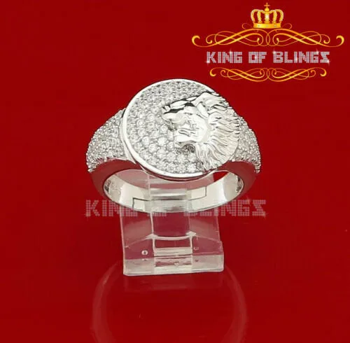 2.70ct Cubic Zirconia White Silver Lion Head Men Adjustable Ring From SZ 12 to14